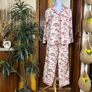 Sleep Sense Portuguese Flannel Pajama Set L | Red Toile Cotton Winter Cabin Cozy